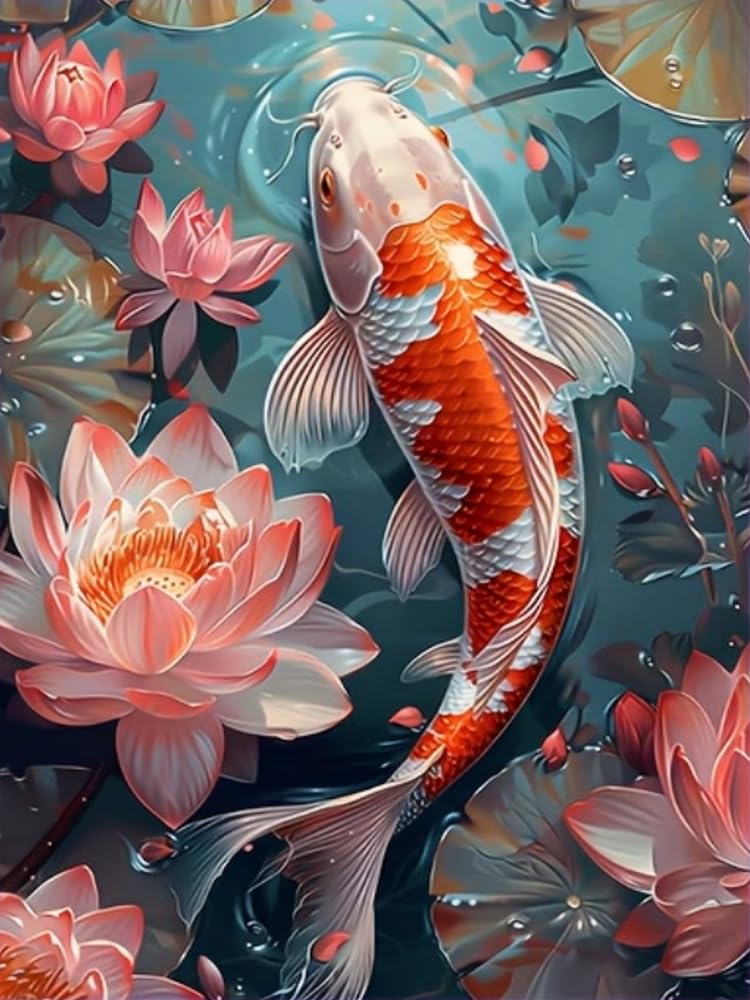Brennora Stamped Cross Stitch Kits for Adults Koi Fish 11CT Counted Cross-Stitch Embroidery Patterns Beginners Home Decor 16x20 inch