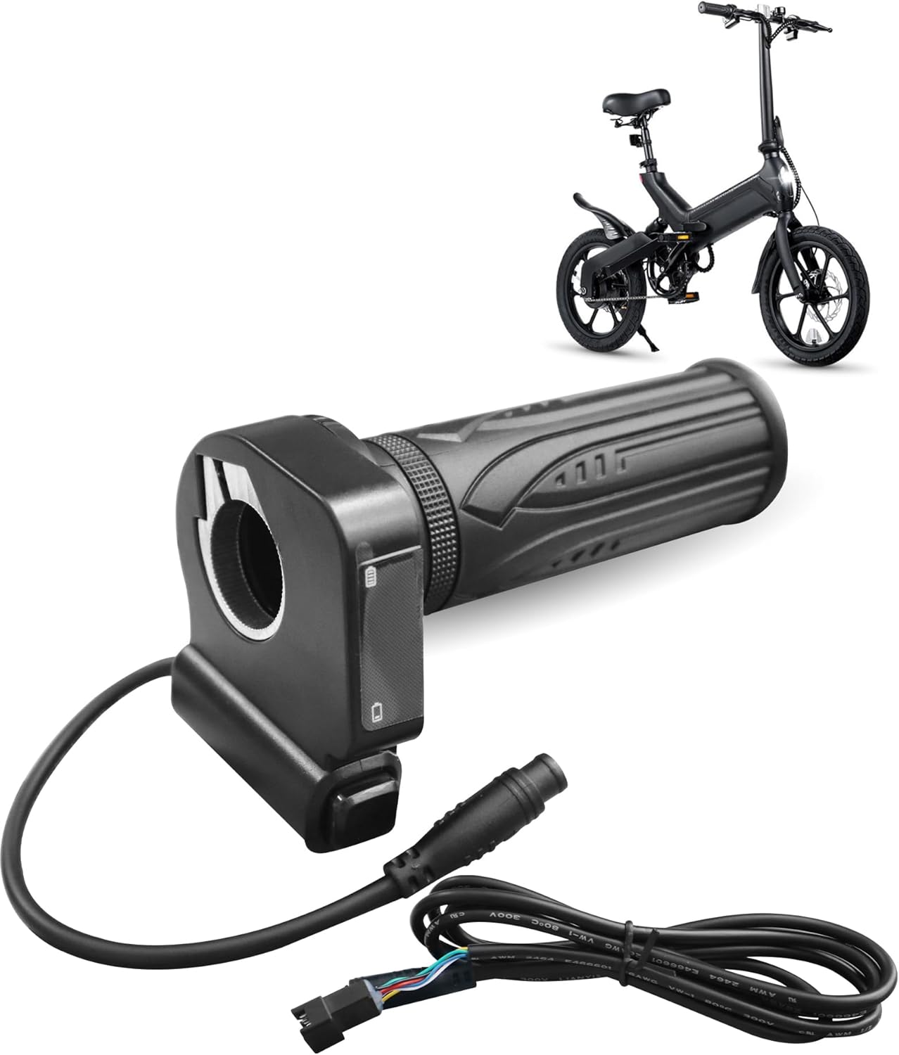 48V Electric Bike Throttle Grip Replacement Parts Fit for Jetson Haze Folding EBike/DYU Y16 Ebike, with Cruise Control Button and LCD Voltage Display, 6 Pin Male Plug