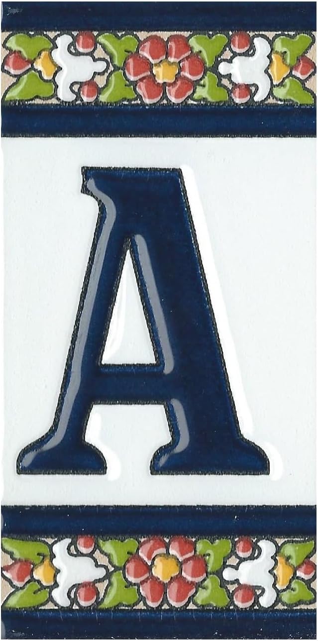 Spanish Floral Designed Ceramic Letter Tiles House Number Tiles and Frames (Letter A)