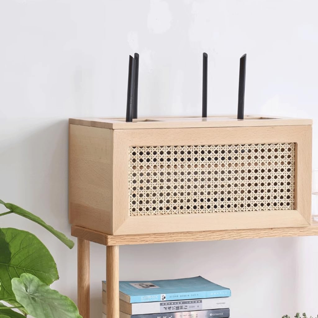 FROON Routeur Hider Box Support de routeur sans Fil tissé en rotin, Organisateur de Stockage de câbles, boîte de Protection à Dissipation Thermique Facile pour la Maison