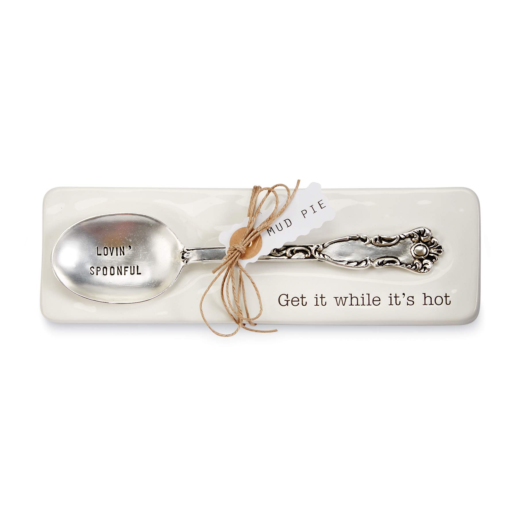 Mud Pie Lemon Spoon Rest Set - Set 2 Pezzi: Appoggia Cucchiaio In Ceramica E Cucchiaio In Legno E Silicone, Tema Limone - 2