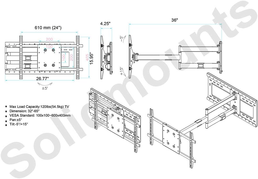 Bеѕt Dеаl Prоduсt 36 Long Extension Smooth Articulating Swivel arm Bracket Mount for Samsung LG Sony LED TV 32 to 75, Holds up to 110 lbs, Vesa 200x200 to 600x400 Compatible (36 Extension 24 Studs) Buу 2 gеt 3 36 Long Extension Smooth Articulating Swivel arm Bracket Mount for Samsung LG Sony LED TV 32 to 75, Holds up to 110 lbs, Vesa 200x200 to 600x400 Compatible (36 Extension 24 Studs)