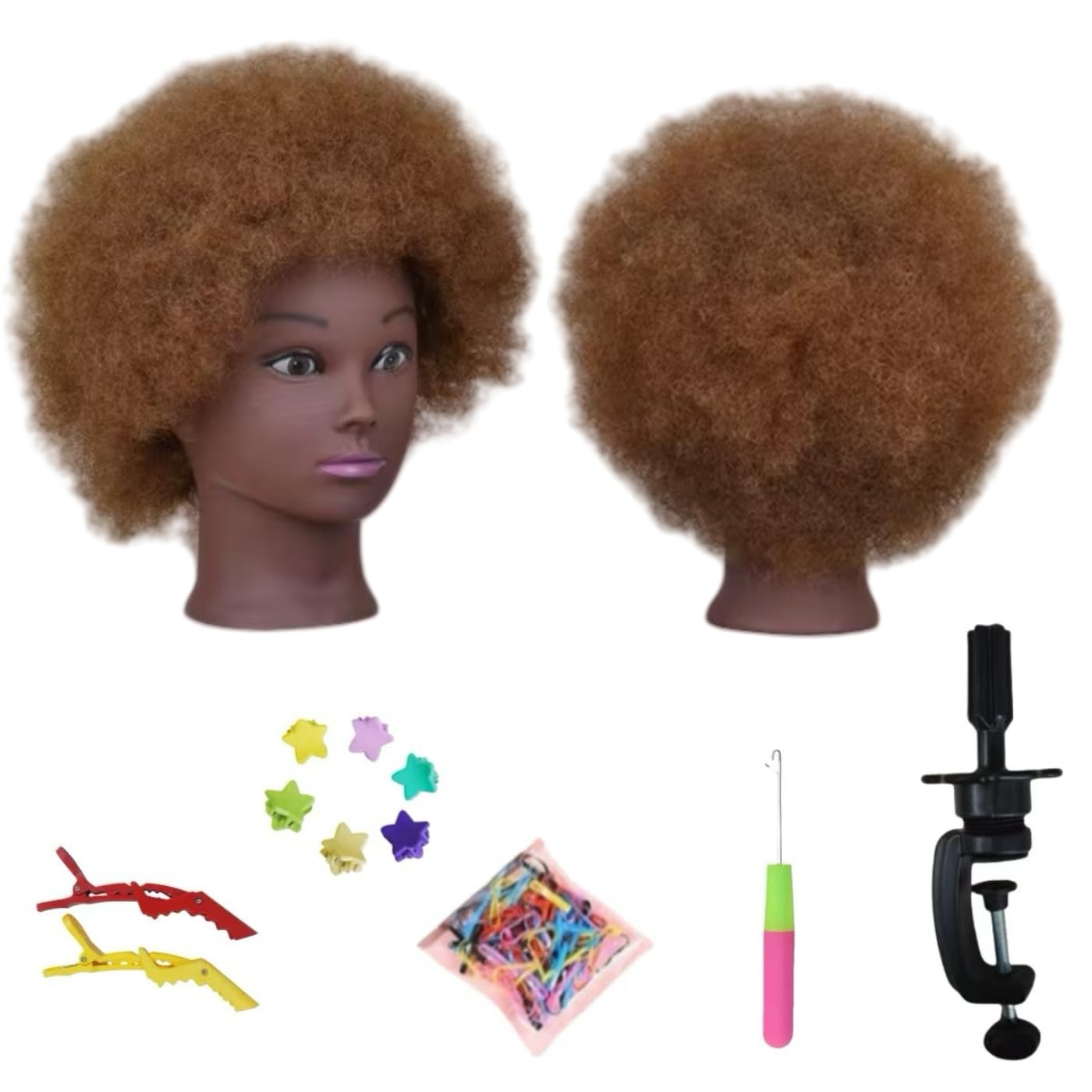 African Kinky-Curly Human Hair Mannequin Head, African Hair Mannequin Head Cosmetology Training Manikin Doll Head Black Mannequin Head for Braiding