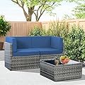 U-MAX 3 Pieces Outdoor Patio Furniture Set, PE Rattan Wicker Sofa Set with Coffee Table, Outdoor Sectional Furniture Chair Set with Cushions (2 Corner Chairs&Coffee Table)