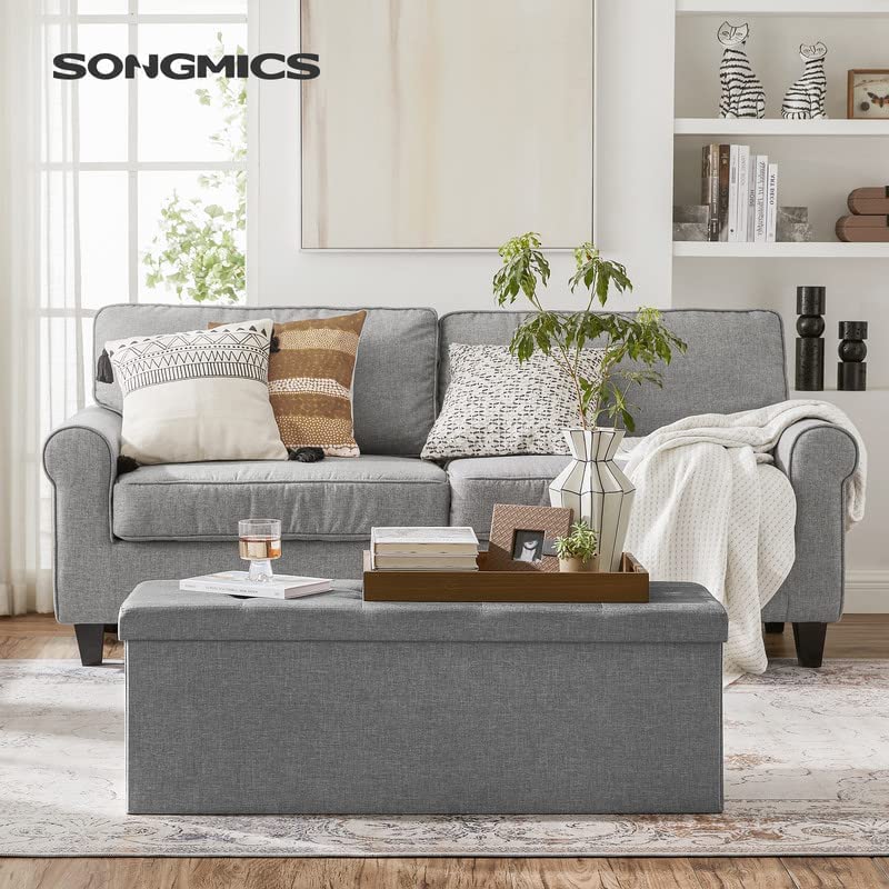 SONGMICS MAZIE Collection - 43 Inches Folding Storage Ottoman Bench, Ottoman Foot Rest, End of Bed Bench, Storage Chest, Load 660 lb, for Living Room, Bedroom, Entryway, Light Gray ULSF77G - Image 3
