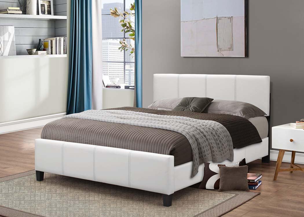 GTU FurnitureFull Upholstered Faux Leather Headboard with Platform Bed Frame in White