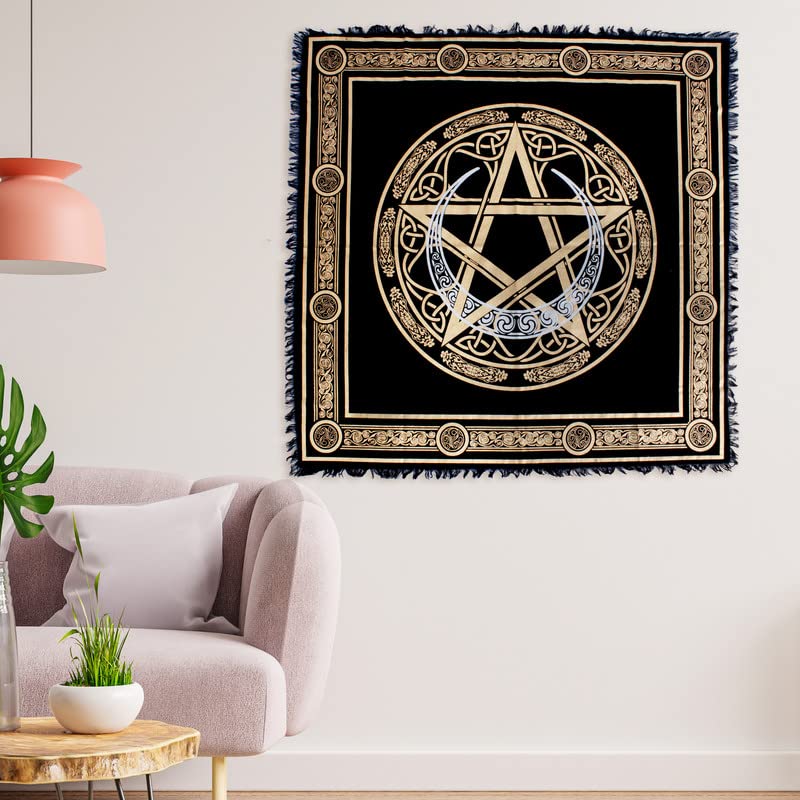 OCTAZI Altar Table Cloth Tarot Cards Bandana Tablecloth Wiccan Altar Tools Napkins Witchcraft Supplies Square Witch Pagan Spiritual Celestial Deck Witchy Spell Cotton Sacred Alter Cloth With Fringes - Image 2