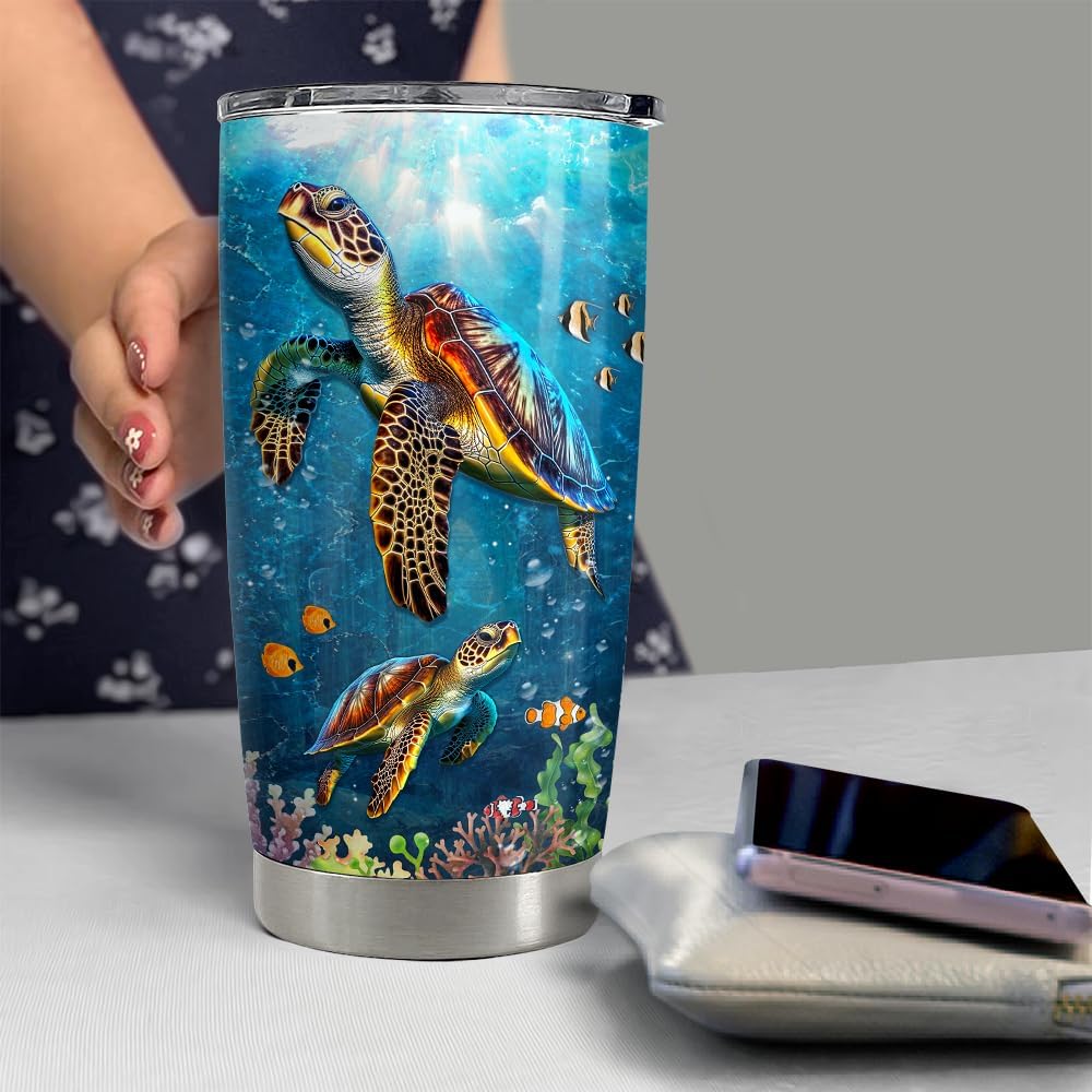 SANDJEST Personalized Sea Turtle Tumbler 20oz 30oz Insulated Tumblers with Lid Coffee Travel Mug Cup for Women Girl Turtle Gifts for Birthday - Image 5