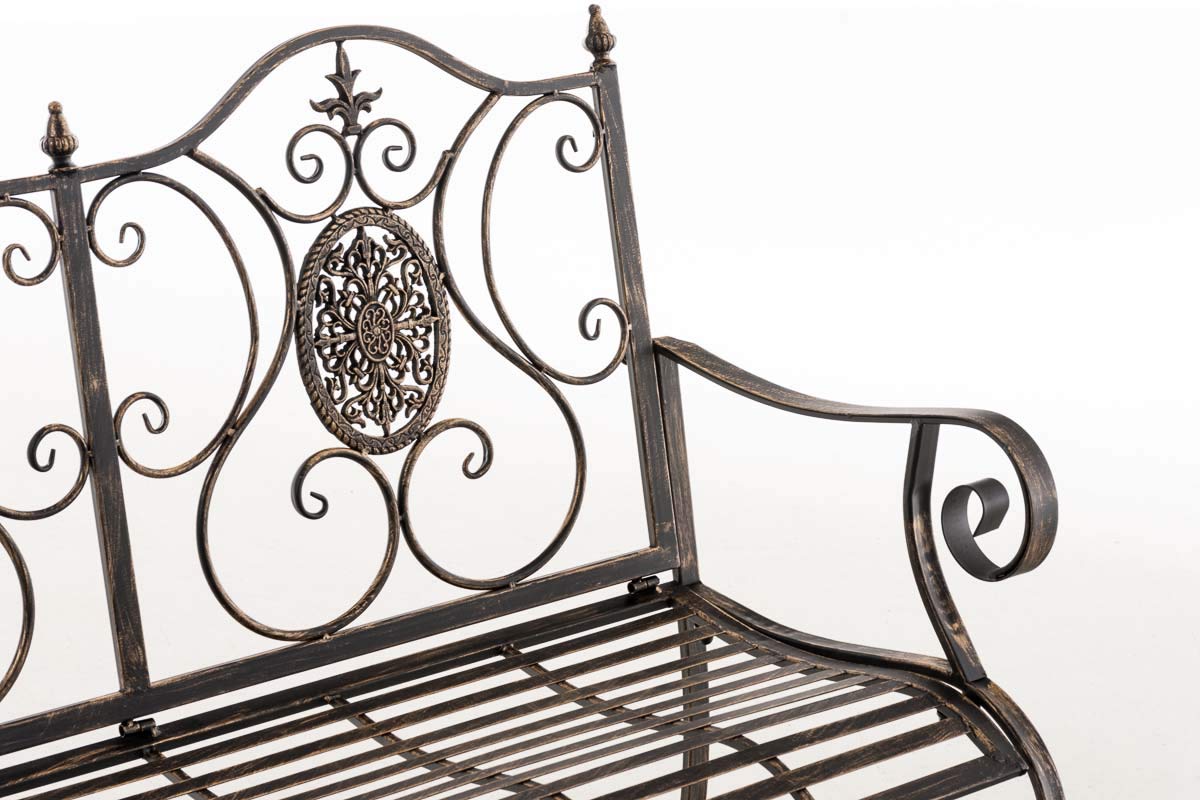 Banc de Jardin Punjab en Fer Forgé - Banc d'Extérieur 2-3 Places - Banc de Jardin avec Accoudoirs et Dossier - Différentes Couleurs au Cho, Couleurs:Marron Clair