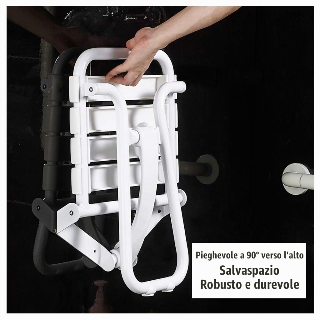 Sedile da Doccia Pieghevole, Sedia da Parete per Il Bagno di Sicurezza per Disabili e Anziani, Sgabello da Doccia, Portata Massima 200kg