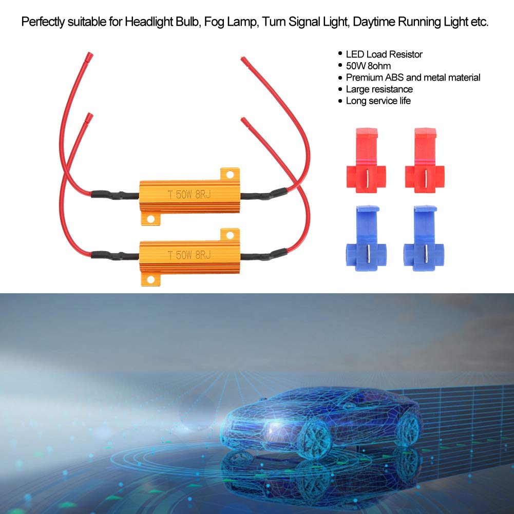 Rezystor Obciążenia, 2 Szt. 50W 8ohm Dekoder Rezystora Obciążenia Drutowego Fix żarówki LED Hyper Flash Turn Signal Migacz do 24v Rezystor Led Lastwiderstand Led Szerszy 50w 8ohm 2 Szt. Rezystor Obcią