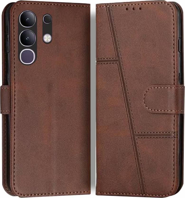 Image of Realme Narzo 90X 5G / Realme C85 5G / Realme 15X 5G Flip Cover Leather Finish | Inside TPU with Card Pockets | Wallet Stand | Complete Protection Flip Case Brown