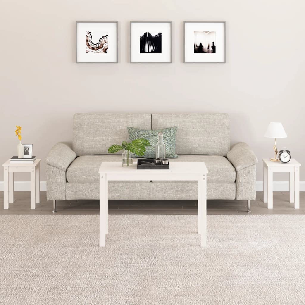 vidaXL Mesas apilables 3 Piezas Madera Maciza de Pino Blanco