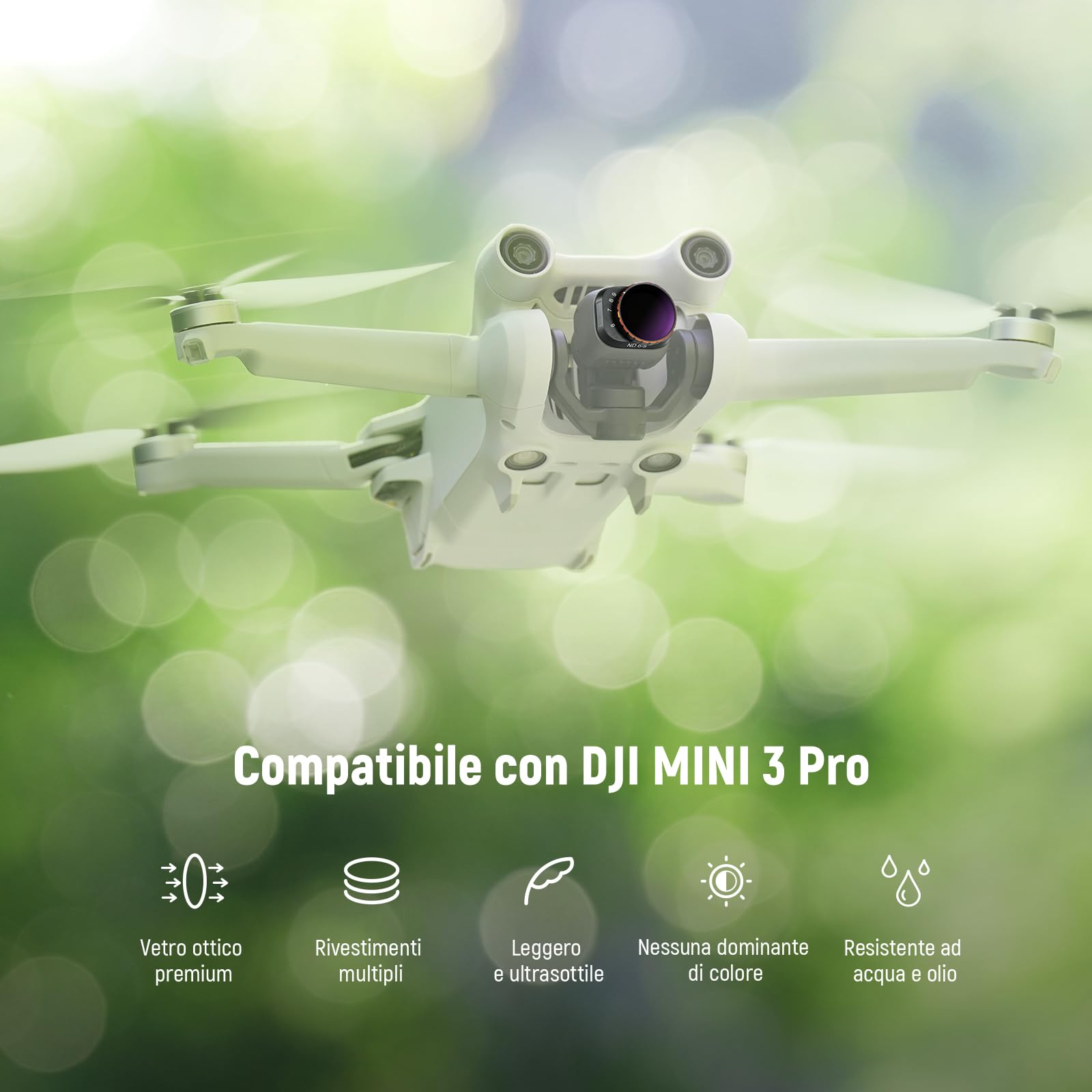 NEEWER Filtro ND Variabile Compatibile con DJI Mini 3 Pro, ND32-512 5-9 Stop a Scatto Vetro Ottico HD Multistrato Telaio Sottile in Metallo per Fotocamera Drone per Video, Accessori Fotografia Aerea