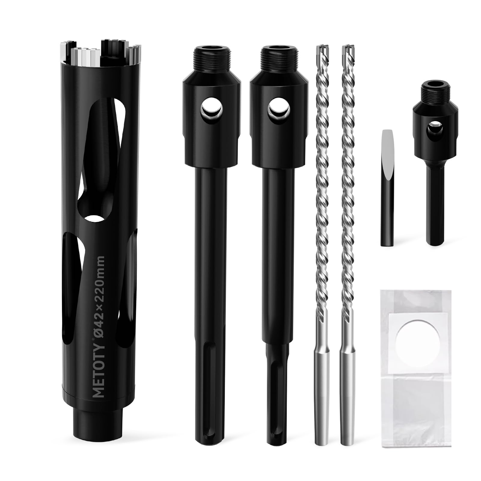METOTY 42 mm Diamond Drill Bit, Socket Drill, Crown Drill, with Sds Plus Shaft 220 mm, Sds Max 220 mm, Hex Shank 110 mm Centre Drill 10 x 240 mm for Concrete, Solid Brick, Hollow Brick, Masonry etc. — image 1