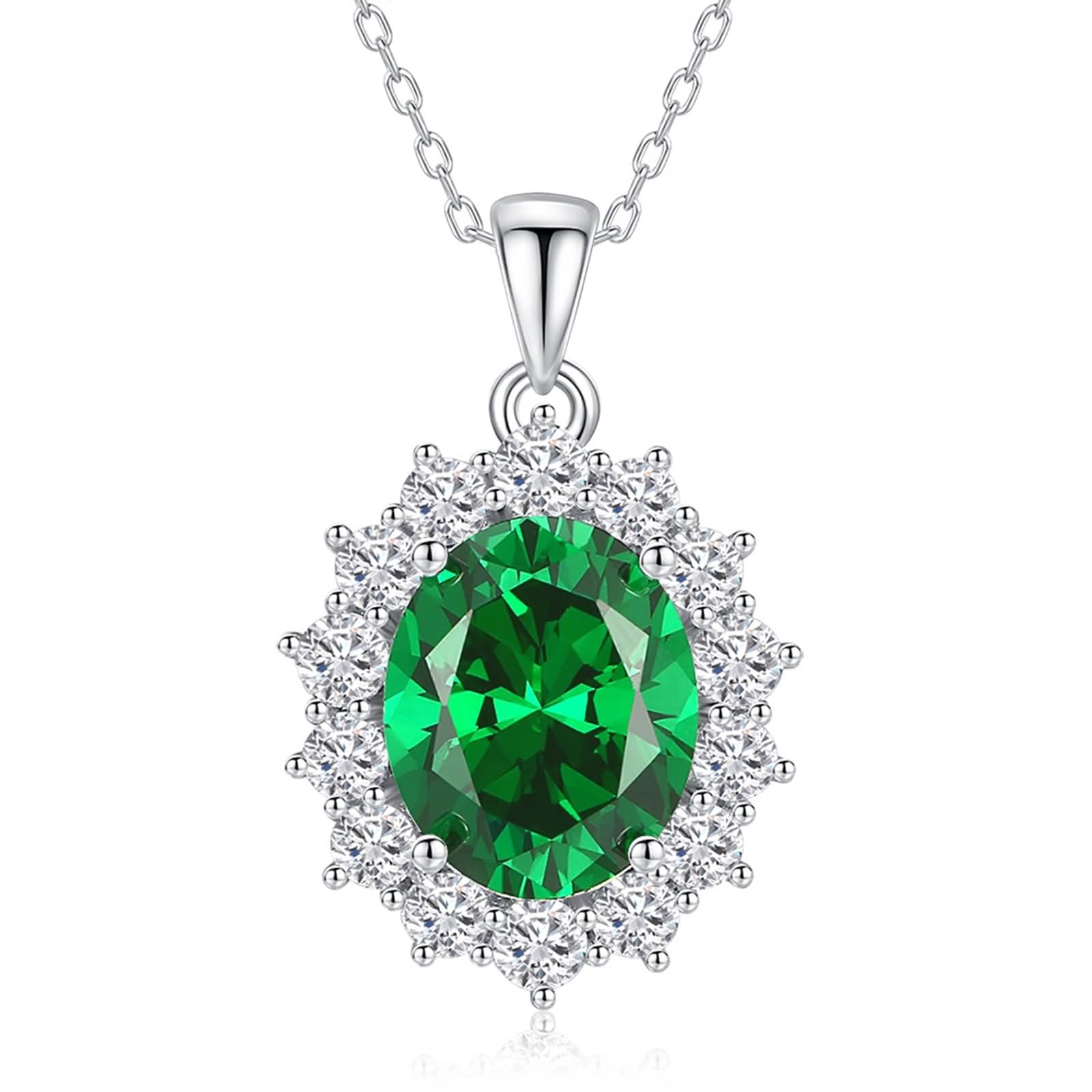 Collar con colgante de oro blanco de 9K/14K/18K para mujer, 4 puntas ovaladas con esmeralda y moissanita creada de 5 quilates, collar de compromiso, color verde plateado