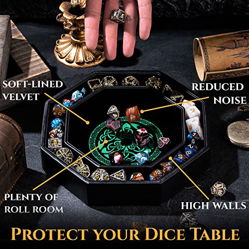 Dnd Dice Tray - Premium 8 Inch Dice Tray Dungeons And Dragons - Beautiful Green Valknut And Dragon Design - Perfect Rpg Dice Rolling Tray With D&D Dice Box Storage To Protect Dice #TOP2