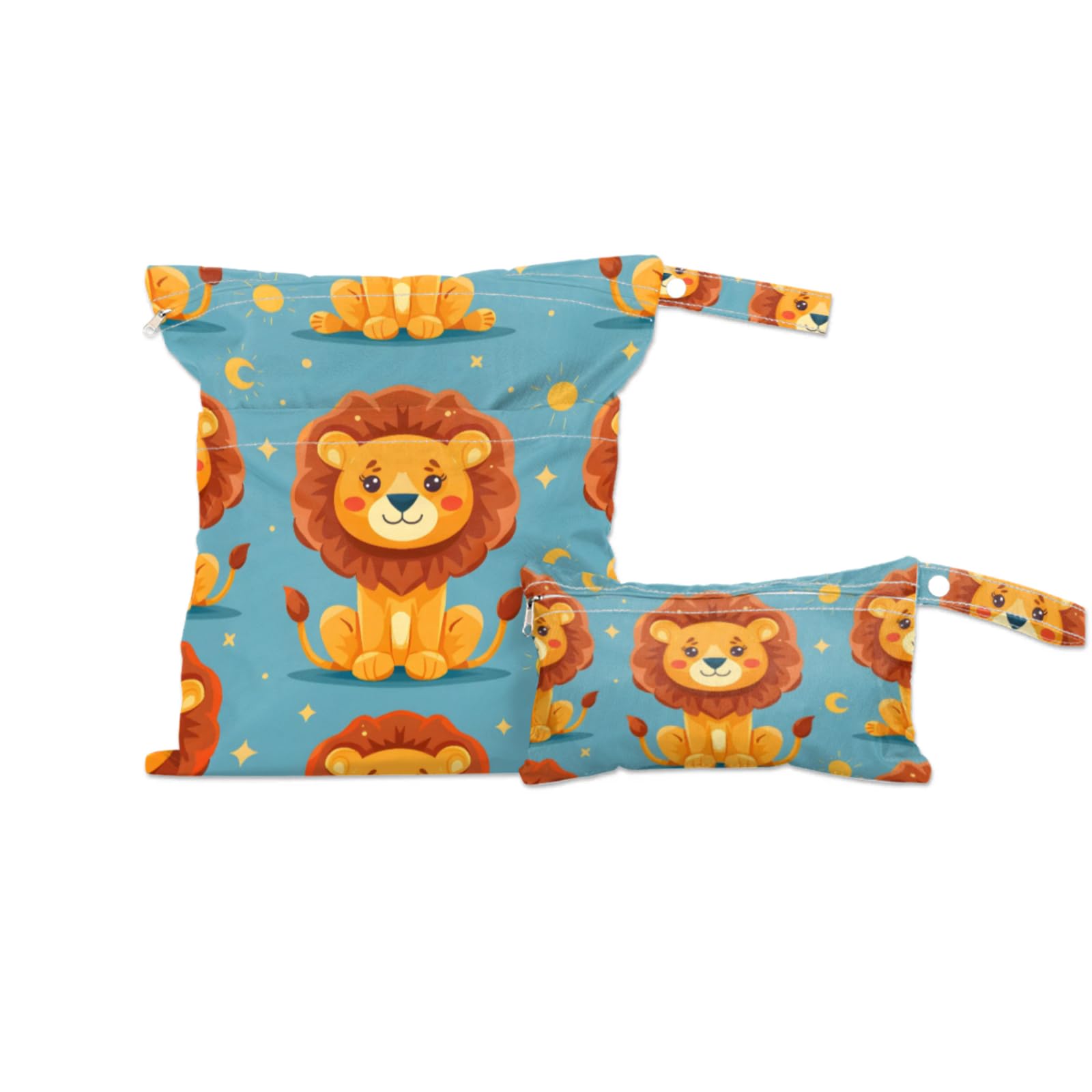 GzLeyigou 2 Set Cartoon Cute Lions Wet Dry Bags for Baby Cloth Diapers Reusable Storage Bag for Travel,Beach,Pool,Daycare,Stroller,Gym,Laundry,Dirty Clothes,Swimsuits & Wet Clothes, Wet Bag