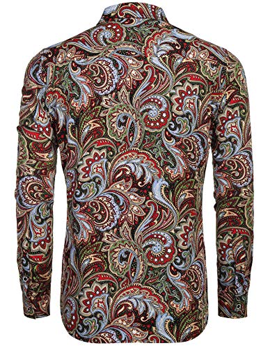 Coofandy ZTJ00Y808_WR_L Men'S Floral Print Button Down Casual Long Sleeve Hawaiian Retro Flower Shirt thumb #3