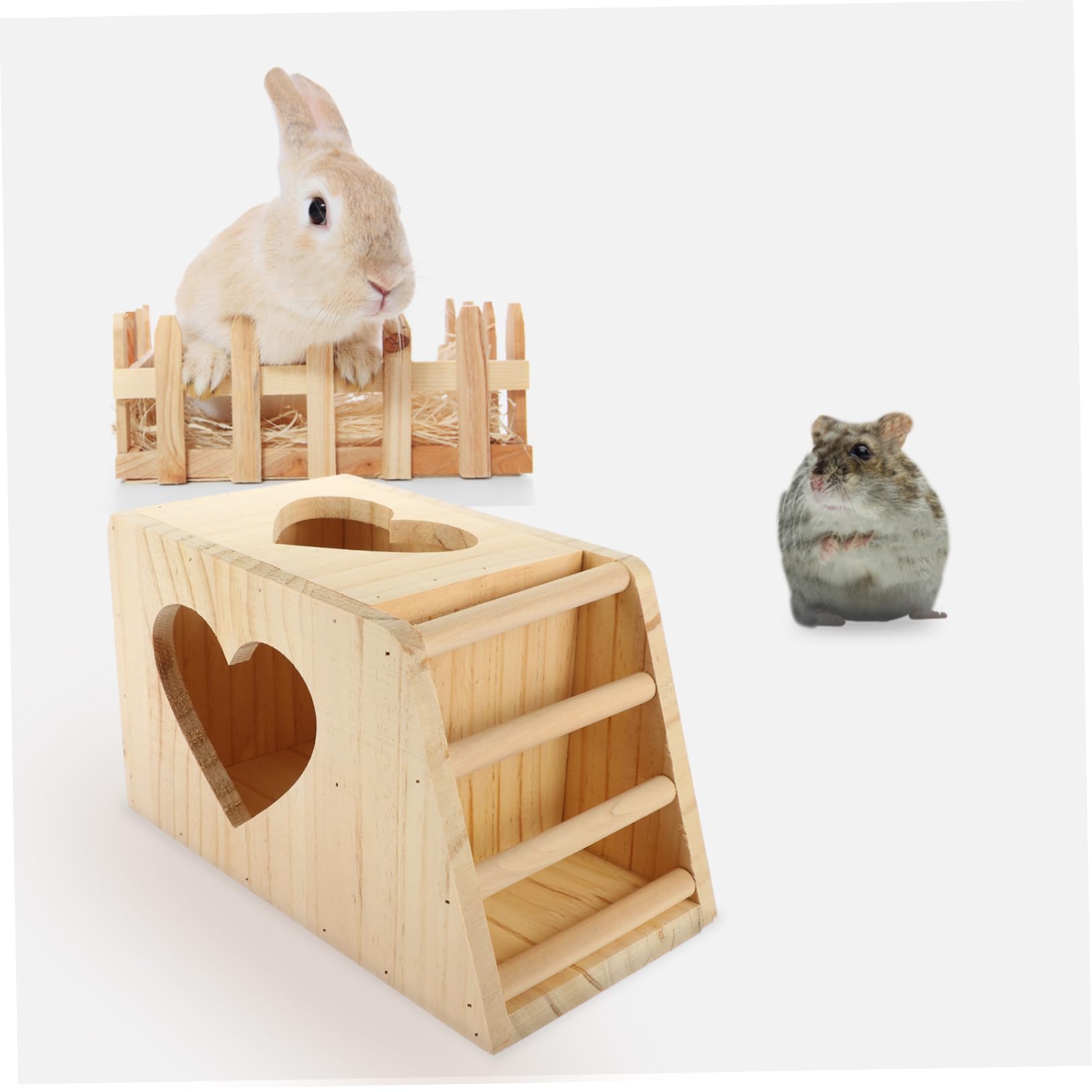 Holz Futterkrippe mit Grashalter, Doppelt, Beige für Kleintierkäfig | Zweifach Angeordnetes Gitterdesign, Leicht zu Montieren, Multifunktionale Ausführung