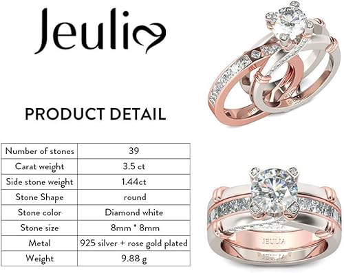 Vista 3 de Jeulia - Anillo de plata de ley con circonitas intercambiables para mujer, para boda, compromiso, aniversario