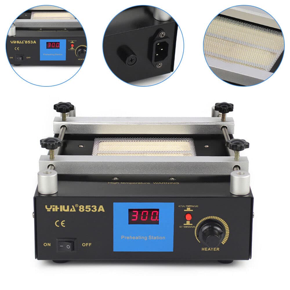 853A Stazione di Saldatura a Piastra Calda da 450W, Riscaldamento Elettrico Piastra Preriscaldamento Stazione 120X120mm, LED Microcomputer Preriscaldamento Elettrico Rework Heater Lab