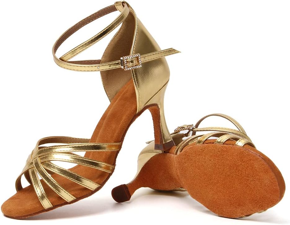DKZSYIM Women's Satin Latin Dance Shoes Professional Ballroom Salsa Practice Performance Dancing Shoes,Model 213