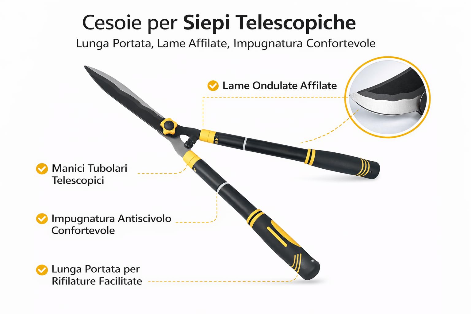 TOOLMAK Heckenschere teleskopisch 620-810 mm, manuelle Strauchschere mit Rohrgriff, scharfe Klingen, rutschfeste Griffe, Gartenschere für Hecken, Sträucher und Formschnitt