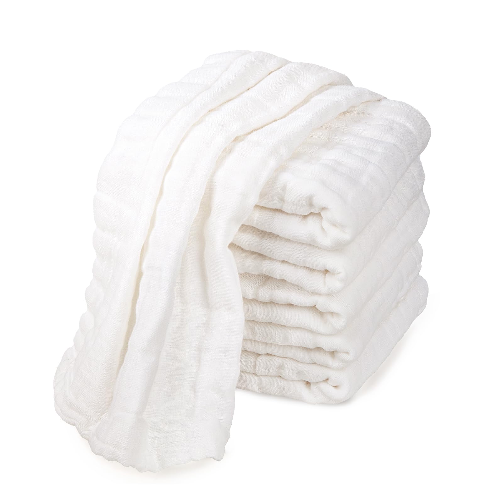 LuchildMuslin Burp Cloths for Newborn, 6ps Hand Washcloths Baby Wash Cloths Reusable Baby Towels (White) Gifts on Occasions Like Baby Shower, Birthday, Christening