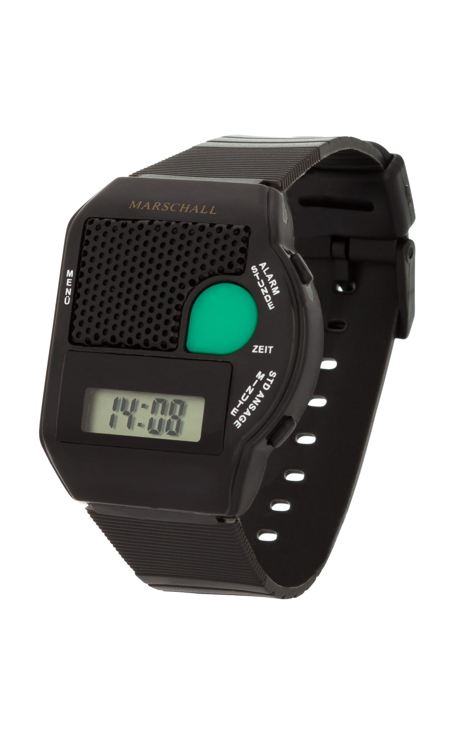 Orologio da Polso Parlante MV con grande parlavo pulsante nero - Blindenuhr - nuovo! Con scritta in lingua tedesca contenitore - confezione pronta da chiuso
