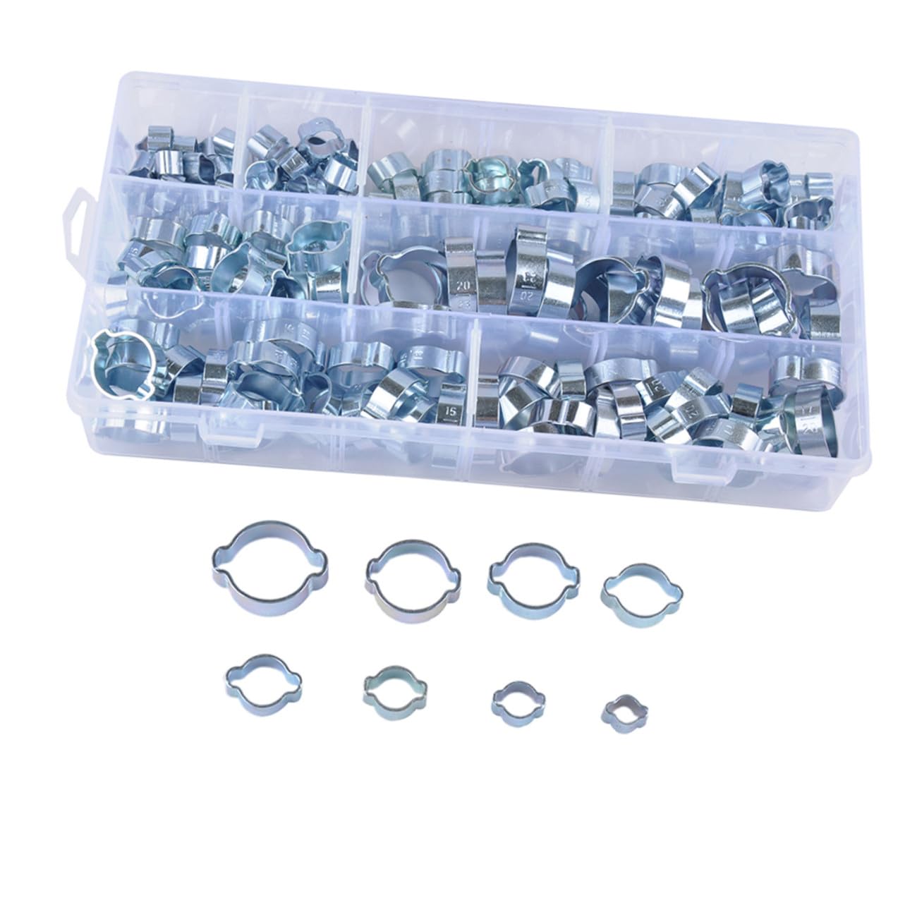 Tofficu 160 pezzi Morsetti Tubo Doppia Orecchio in Acciaio al Carbonio per Tubo Carburante Aria Acqua Misure Resistenti e Antidanneggio per Linee Silicone e Motori Small