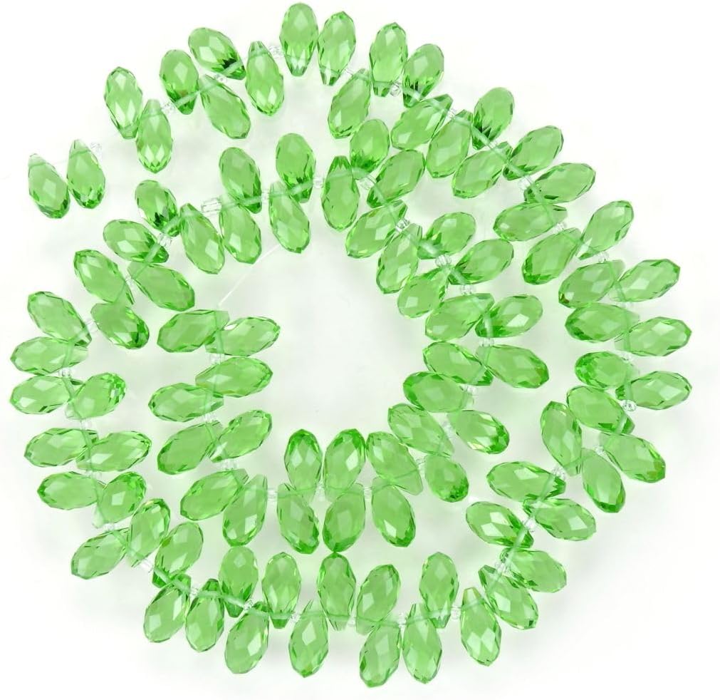 500pcs Czech 12mm Faceted Teardrop Briolette Crystal Glass Loose Beads Pendant Drop Spacer Bulk Peridot Green for DIY Jewelry Making CCT2-16