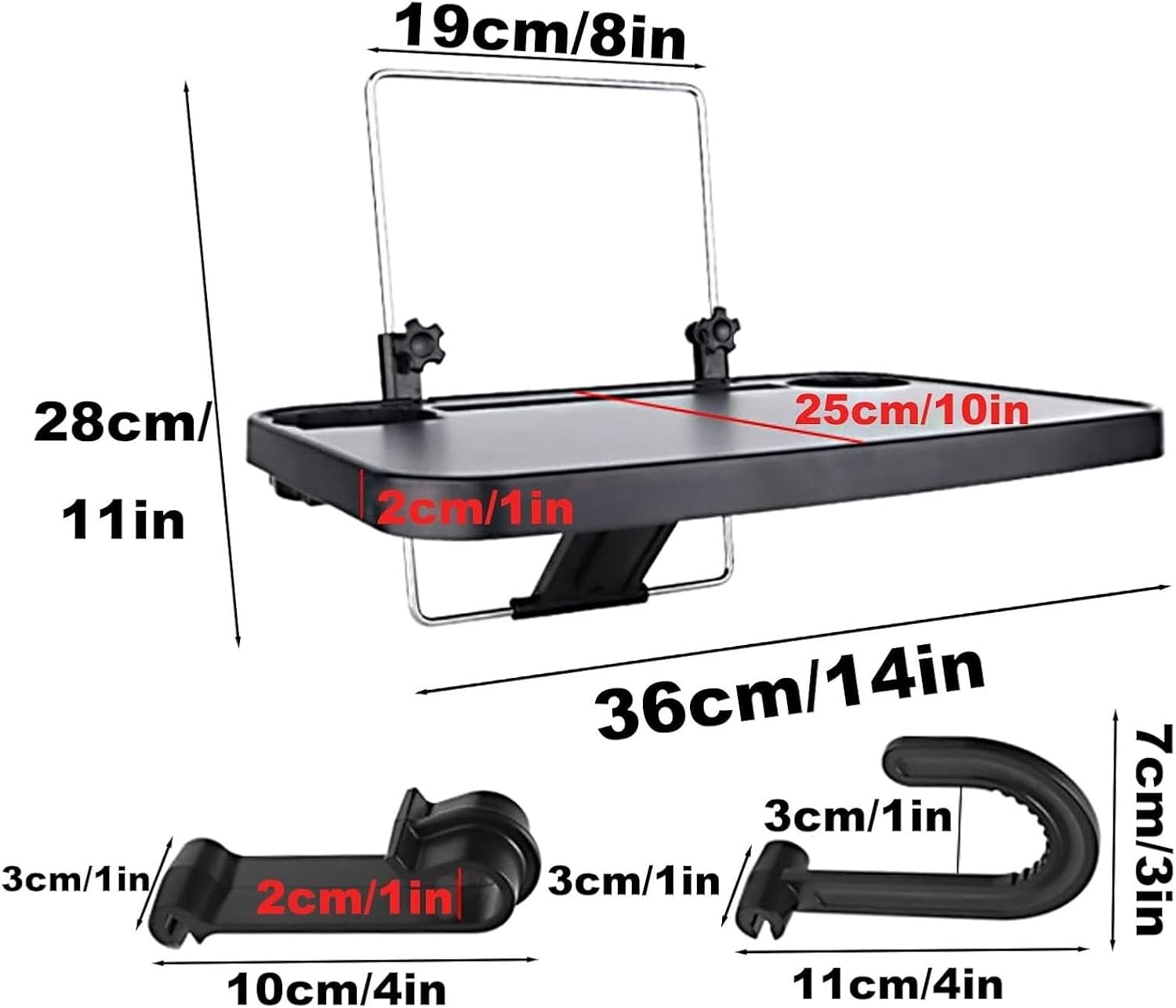 Black Car Back Seat Tray Table, Foldable Travel Tray, Multifunctional Car Back Seat Car Table with Cup Slot, Food Tray for Working, Writing, Eating, Traveling