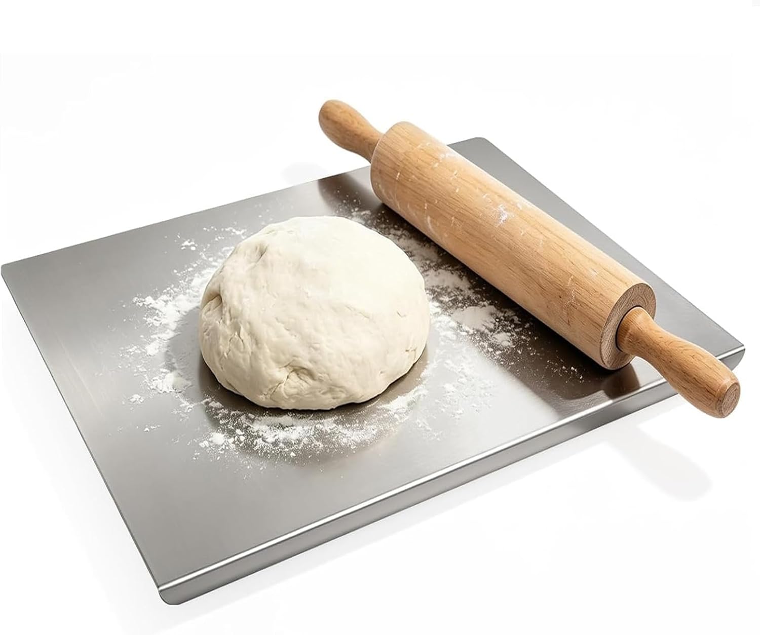 Stainless Steel Cutting Board with Lip for Kitchen - Large L-Shaped Double Sided Metal Chopping Board with Counter Edge for Meat, Fruits, Vegetables, Kneading Bread Dough Baking - 19.7 x 19.7 inch