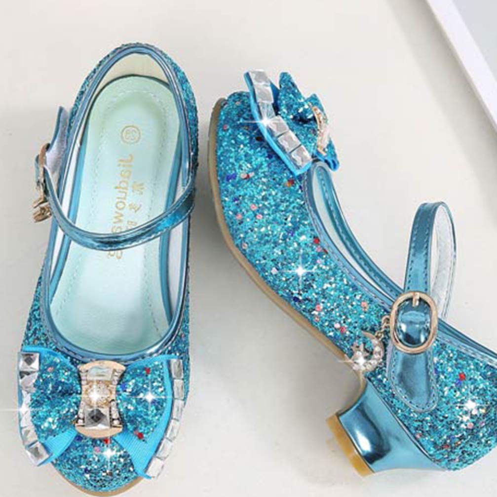 Holibanna Boy Girl Sequined Dance Shoes for Girls Bowknot Design Comfortable Fit Non- Sole for Dance Stylish Color Inner Blue