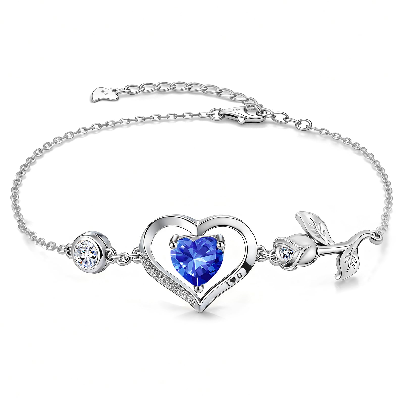 1CT Rose Heart Birthstone Bracelet for Women Love Gift