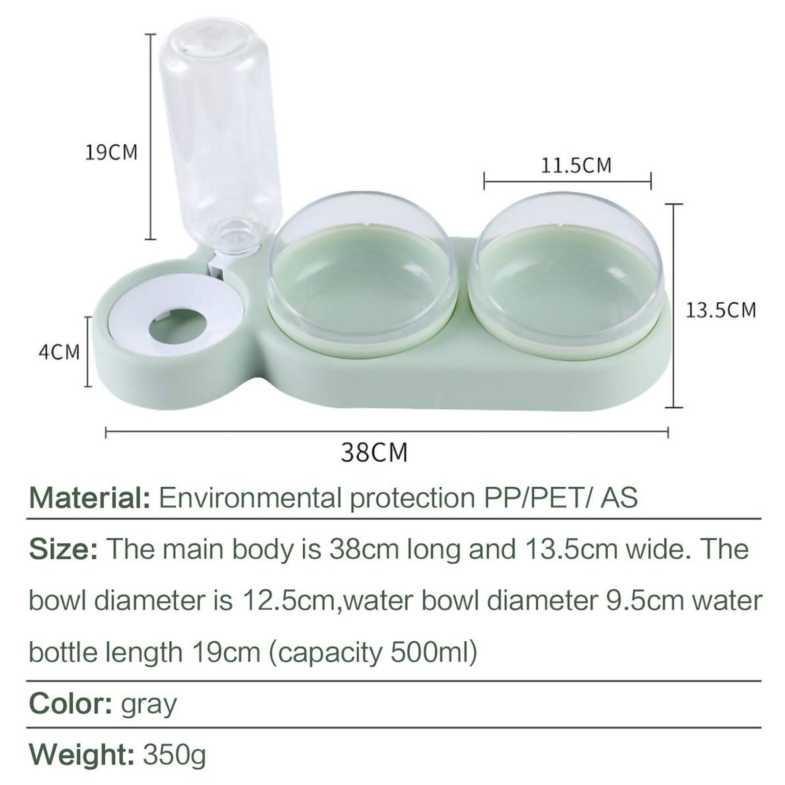 Cuencos 3 en 1 for Perros y Gatos con Soporte Inclinado 15°, antiderrames Ajustable for Comida Agua, for Cachorros(Green)
