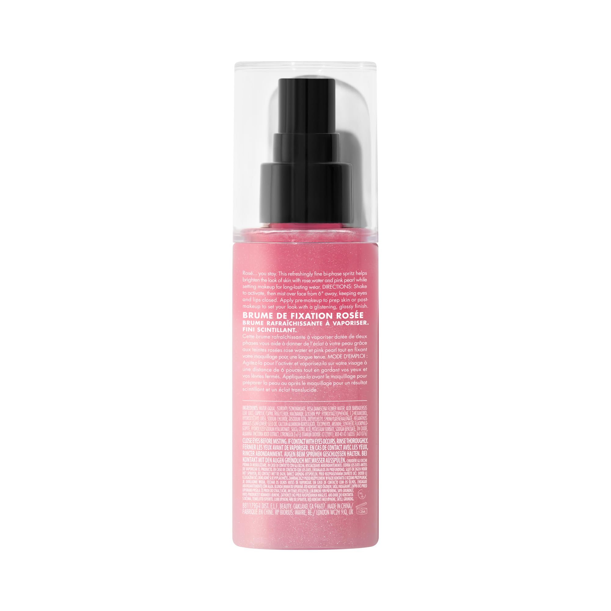 e.l.f. Power Grip Rosé Setting Spray, fissa il make-up per una lunga tenuta e un finish brillante, realizzato con niacinamide, vegano e cruelty-free
