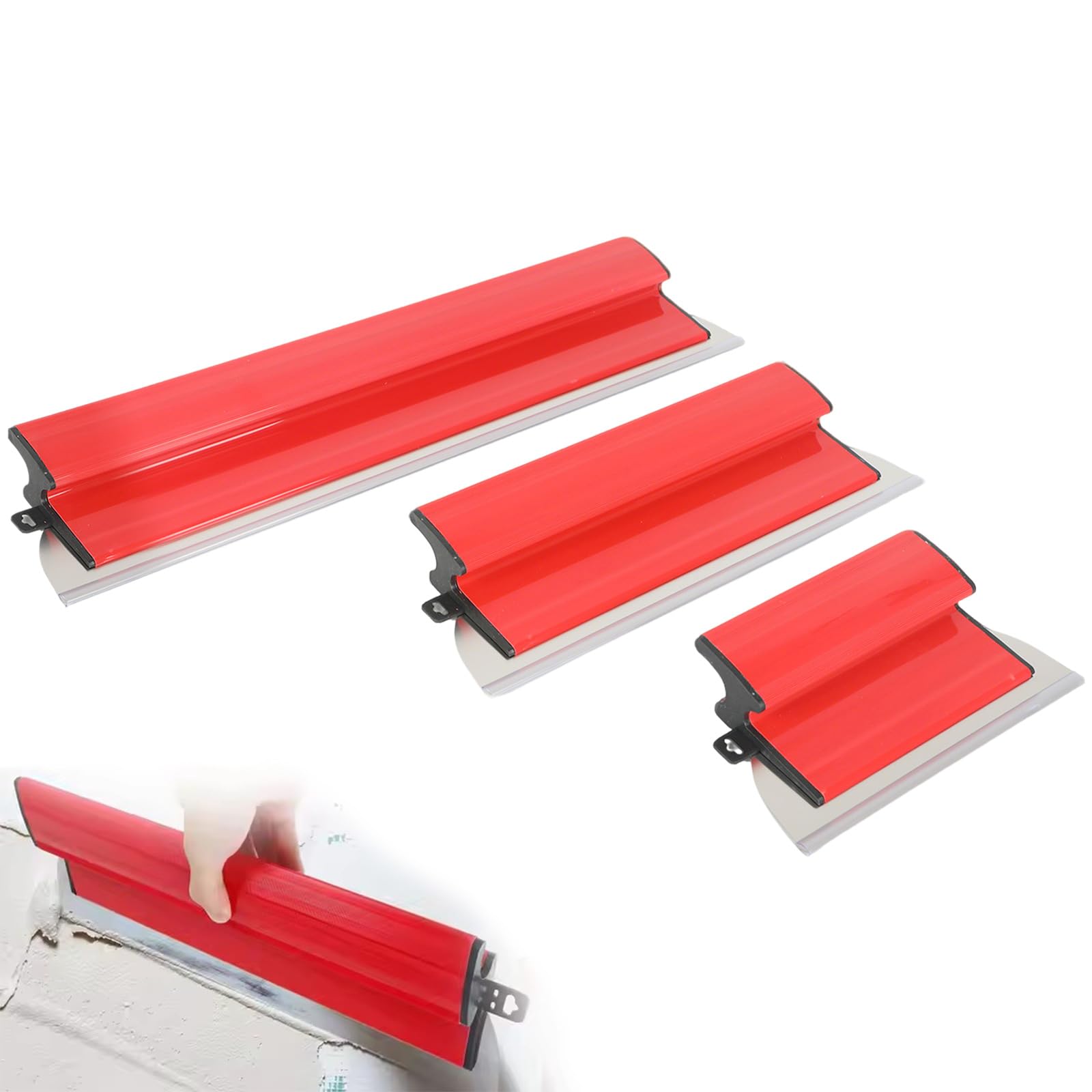 Lot de 3 spatules de surface (25 + 40 + 60 cm) avec poignée ergonomique, outil de retrait de papier peint, spatule en acier inoxydable pour le plâtrage des murs et des plafonds, pour décoration murale