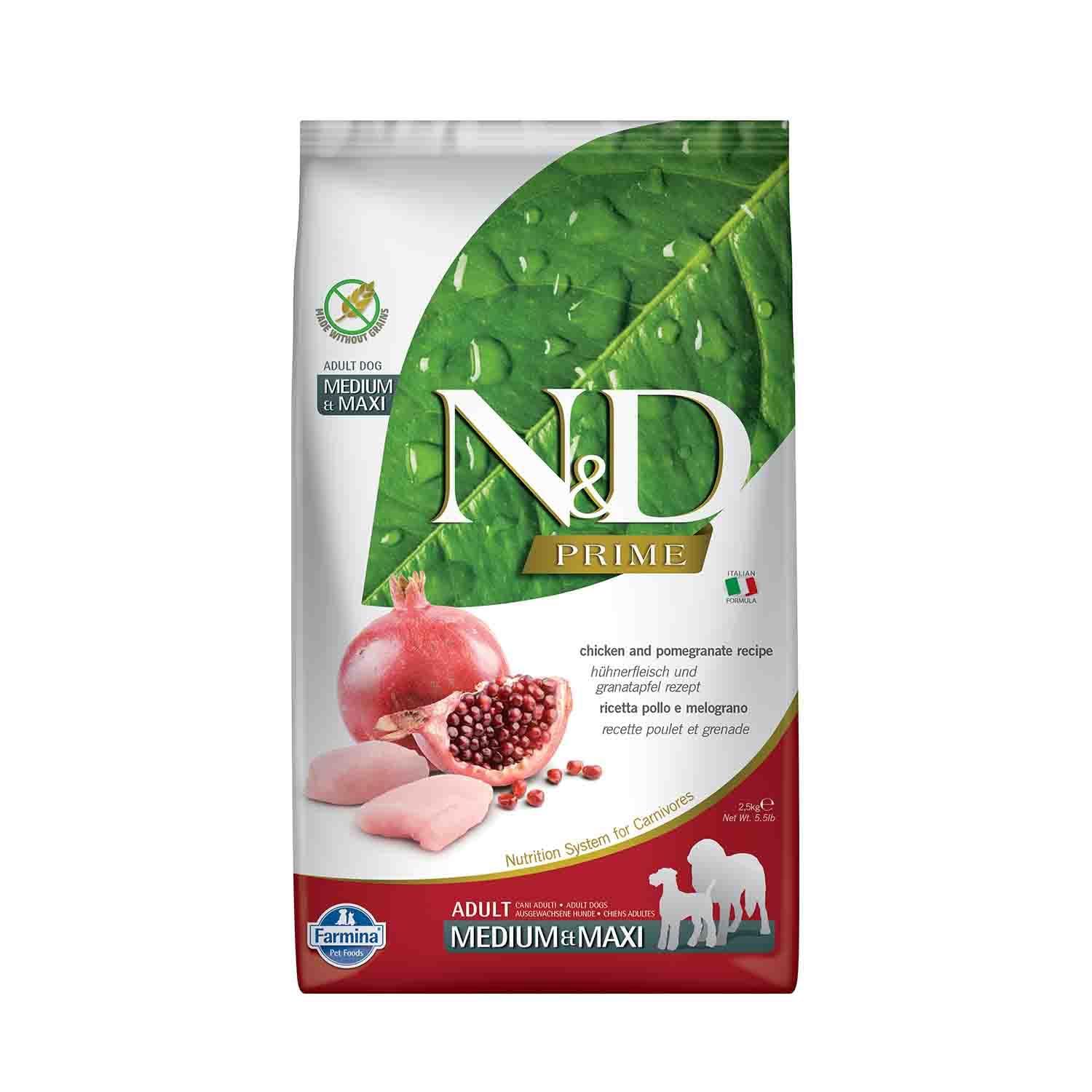 Farmina N&D Prime Adult Medium Pellets Dog Food (Dry Food Vitamins and Natural Antioxidants, Corn Free, Ingredients: Chicken and Pomegranate, Portion Size: 2.5 kg)