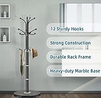 Vista 4 de Perchero con base de mármol natural, perchero moderno de metal independiente, perchero con 12 ganchos, perchero para sombreros de árbol para 12