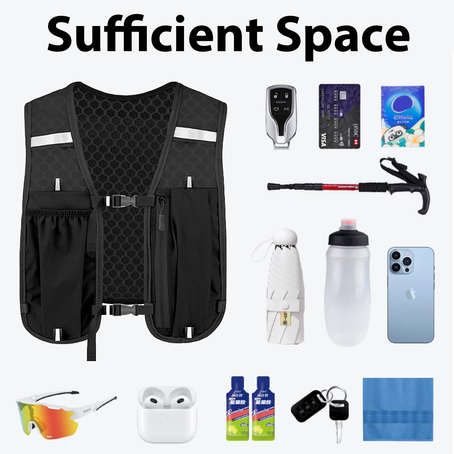 Gilet D'hydratation Léger Et Réfléchissant Pour Le Cyclisme Et La Randonnee Noir Et Blanc 478897181 Fr