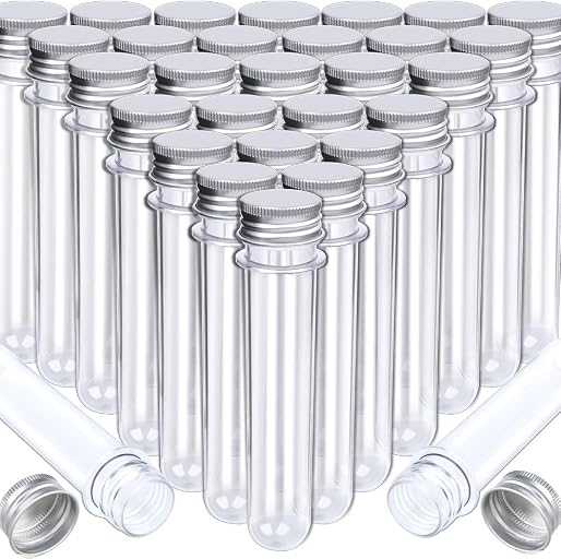 30 Pack Science Party Test Tubes 45 ml 25x140mm,Clear Plastic Test Tubes Gumball Candy Tubes, Bath Salt Vials Christmas Birthday Gifts