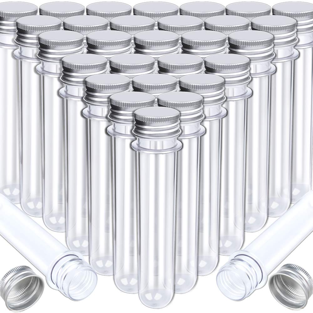 30 Pack Science Party Test Tubes 45 ml 25x140mm,Clear Plastic Test Tubes Gumball Candy Tubes, Bath Salt Vials Christmas Birthday Gifts