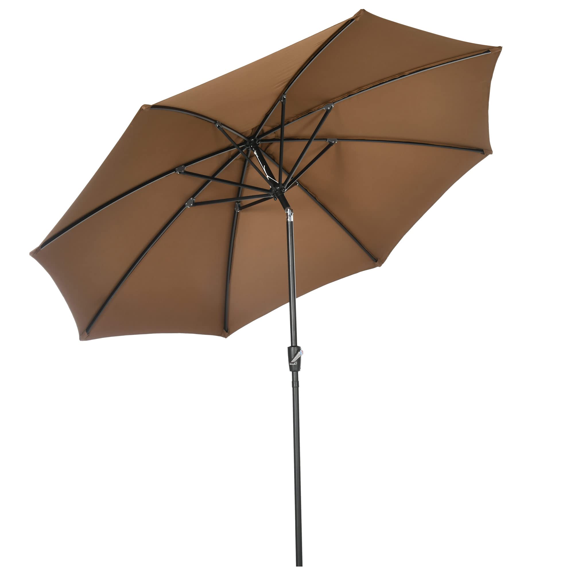 Outsunny Sombrilla de Jardín Ø300x240 cm Parasol de Terraza con Manivela Techo Inclinable y 8 Varillas de Metal para Patio Balcón Exterior