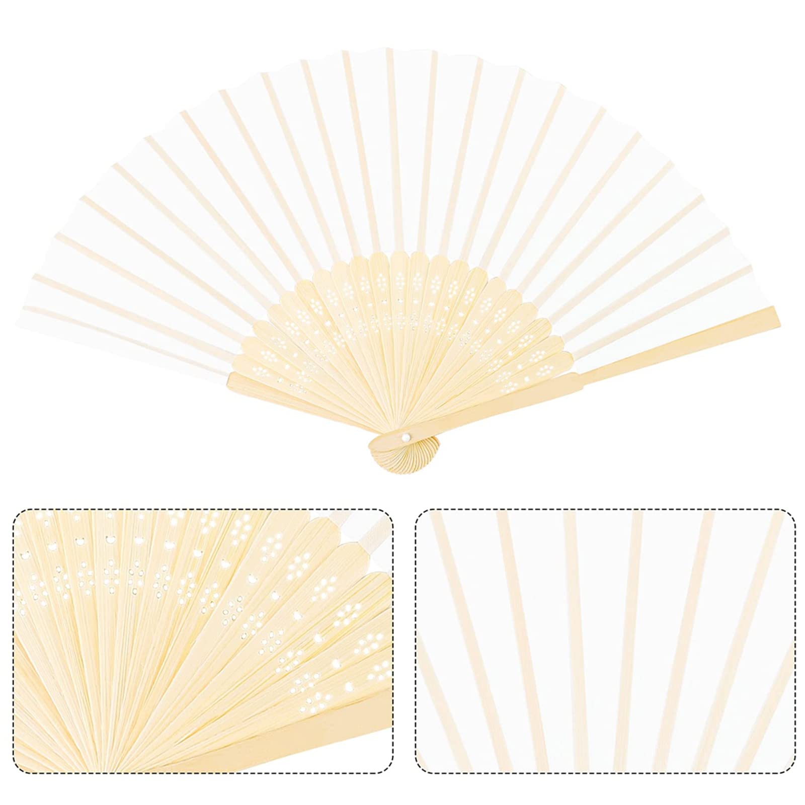 30 Stück Weiß Bambus Stoff Fächer Hochzeit Gäste faltbar Klappfächer Hochzeit Stofffächer Dekofächer Handfächer Hand Fan Wedding Hochzeit Party Faltbar Taschenfächer Party
