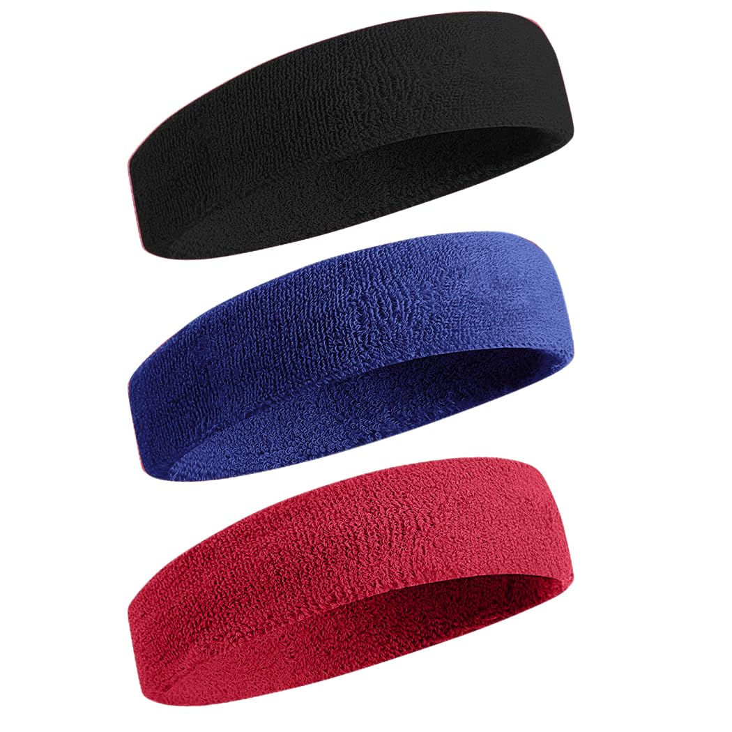 BEACE Sweatbands Sports Headband for Men & Women - Moisture Wicking Athletic Cotton Terry Cloth Sweatband for Tennis, Basketball, Running, Gym,
