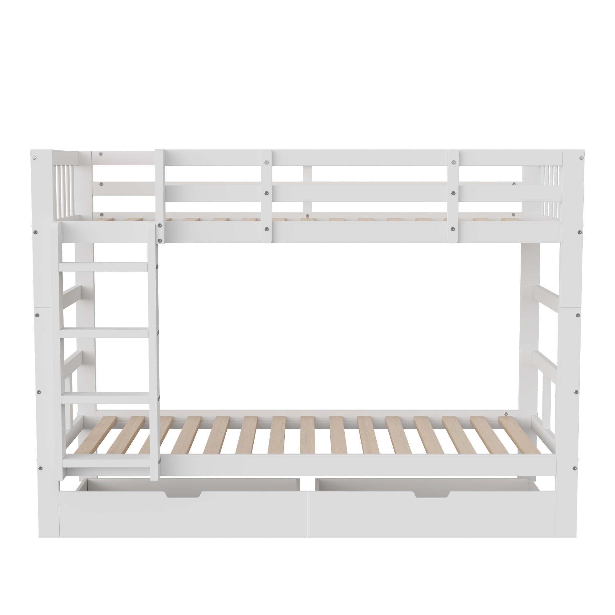 Hochbett Kinder 90x200, Etagenbett Kinderbett, Hochbett Stockbett mit Rausfallschutz und 2 Schubladen, Funktionsbett Jugendbett mit Lattenrost, umbaubar in Zwei Kinderbetten