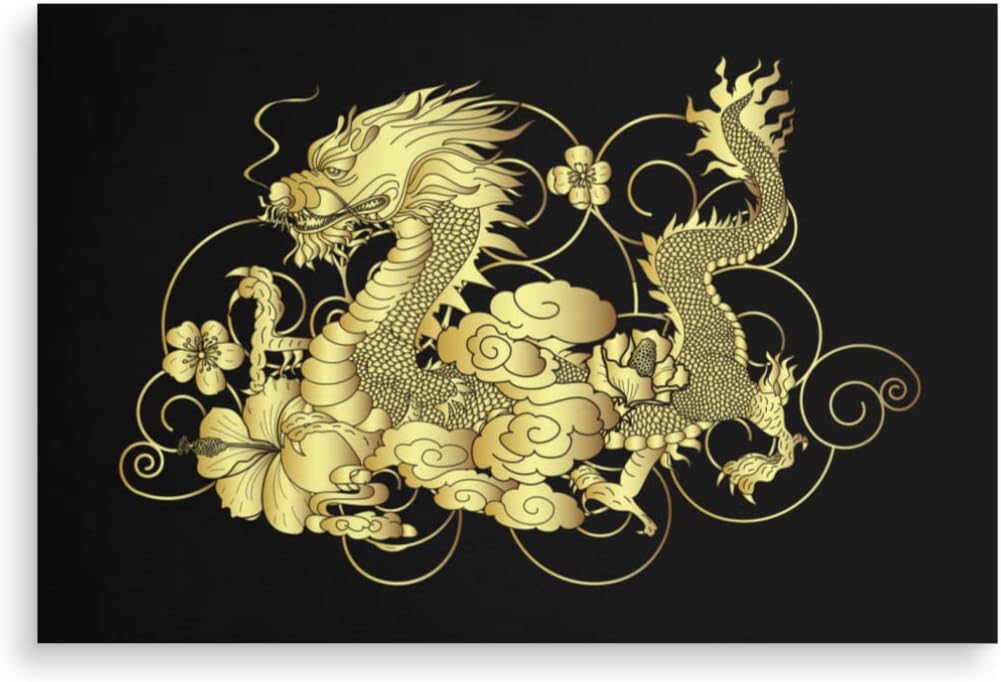 Amazon.co.jp: アートパネル 金 龍 和風 伝統 壁掛け絵画 アートポスター アートフレーム アートボード インテリア ウォール ...