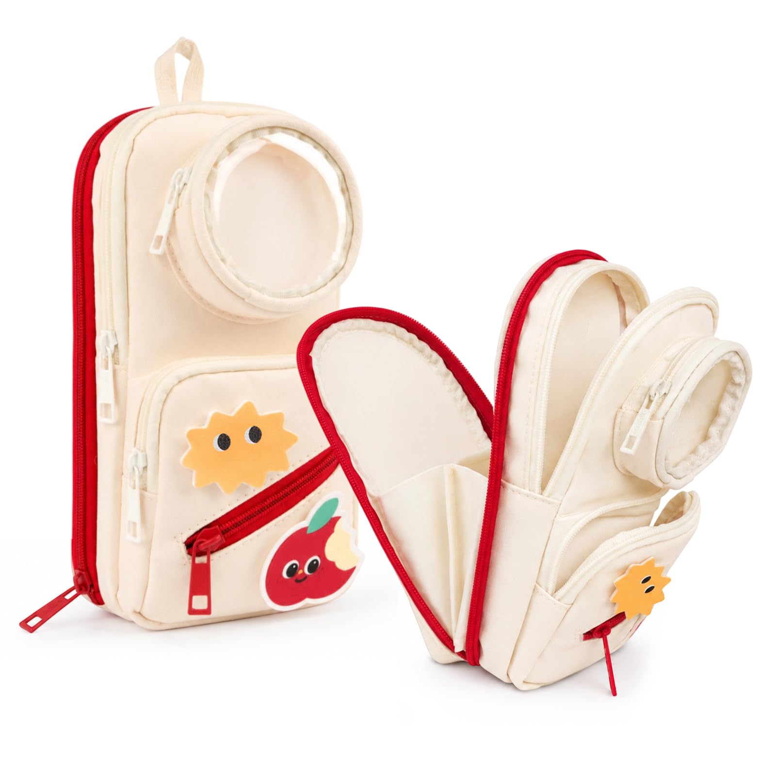 Hittriu Beige Pencil Case Girls Boys, 7 Compartment Canvas Pencil Pouch Zip